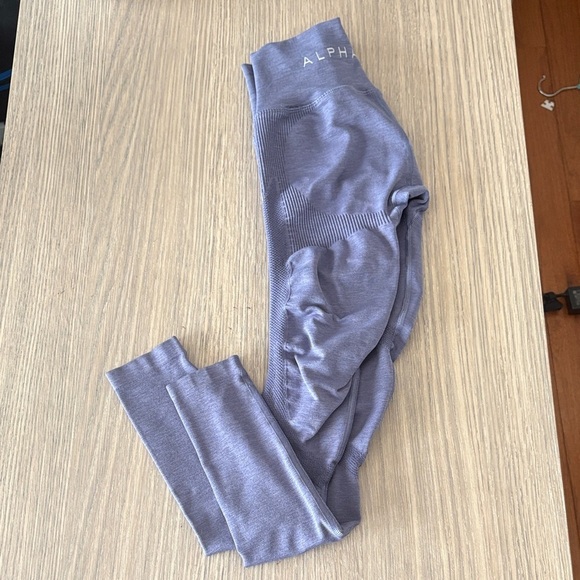 Alphalete Pants - Alphalete High Rise Training Leggings Light Blue Ribbed Side Panels Size Small